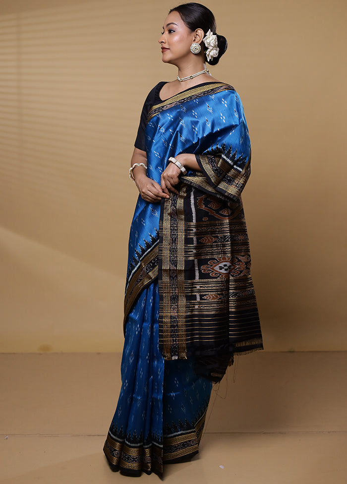 Blue Handloom Patola Pure Silk Saree With Blouse Piece