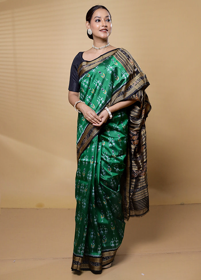 Green Handloom Patola Pure Silk Saree With Blouse Piece