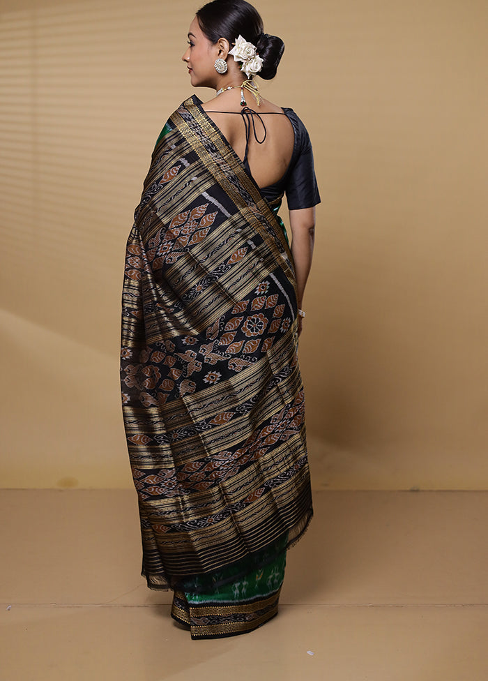 Green Handloom Patola Pure Silk Saree With Blouse Piece