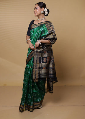 Green Handloom Patola Pure Silk Saree With Blouse Piece