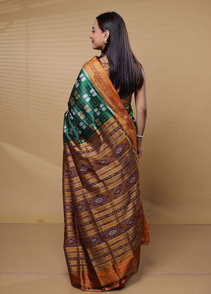 Green Handloom Patola Pure Silk Saree With Blouse Piece