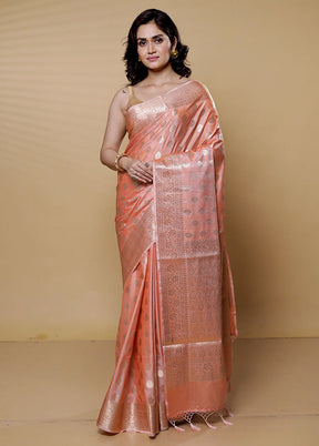 Peach Dupion Silk Saree With Blouse Piece