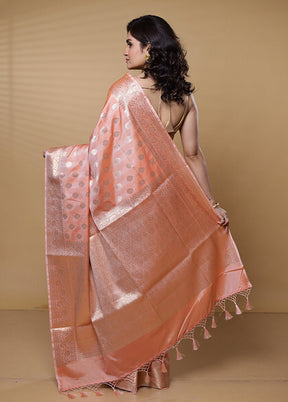 Peach Dupion Silk Saree With Blouse Piece