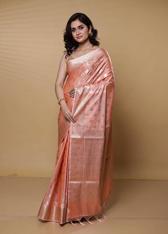 Peach Dupion Silk Saree With Blouse Piece