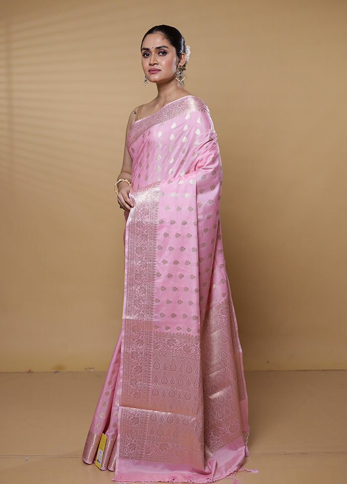 Pink Dupion Silk Saree With Blouse Piece