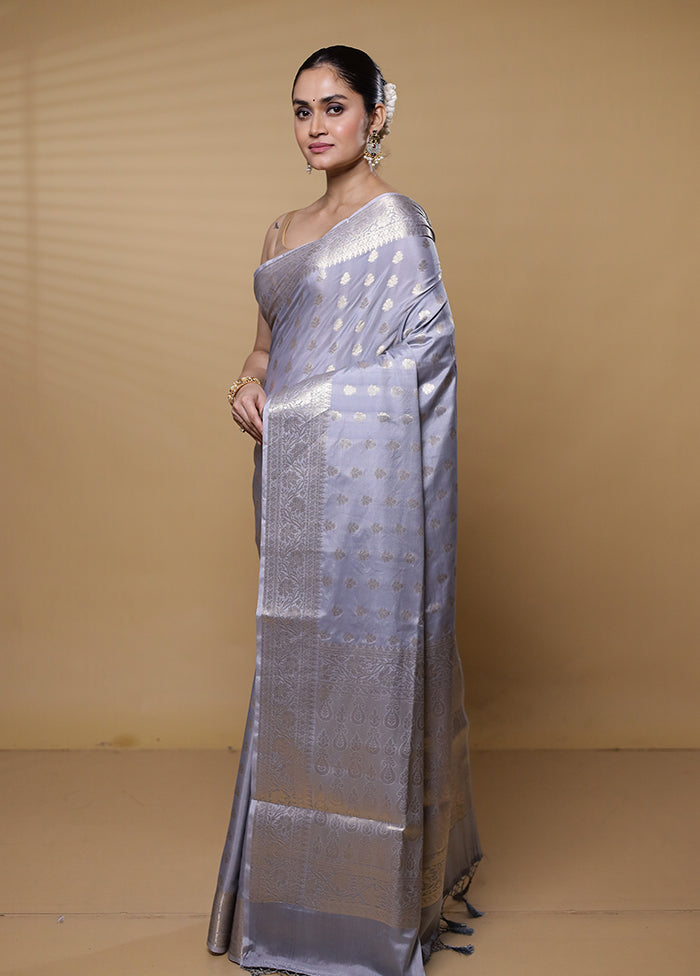 Grey Dupion Silk Saree With Blouse Piece