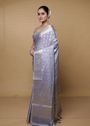 Grey Dupion Silk Saree With Blouse Piece