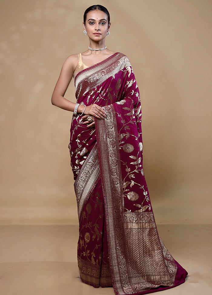 Maroon Georgette Saree With Blouse Piece