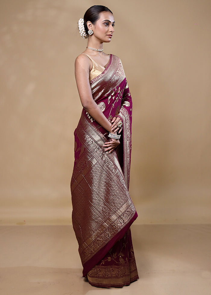 Maroon Georgette Saree With Blouse Piece