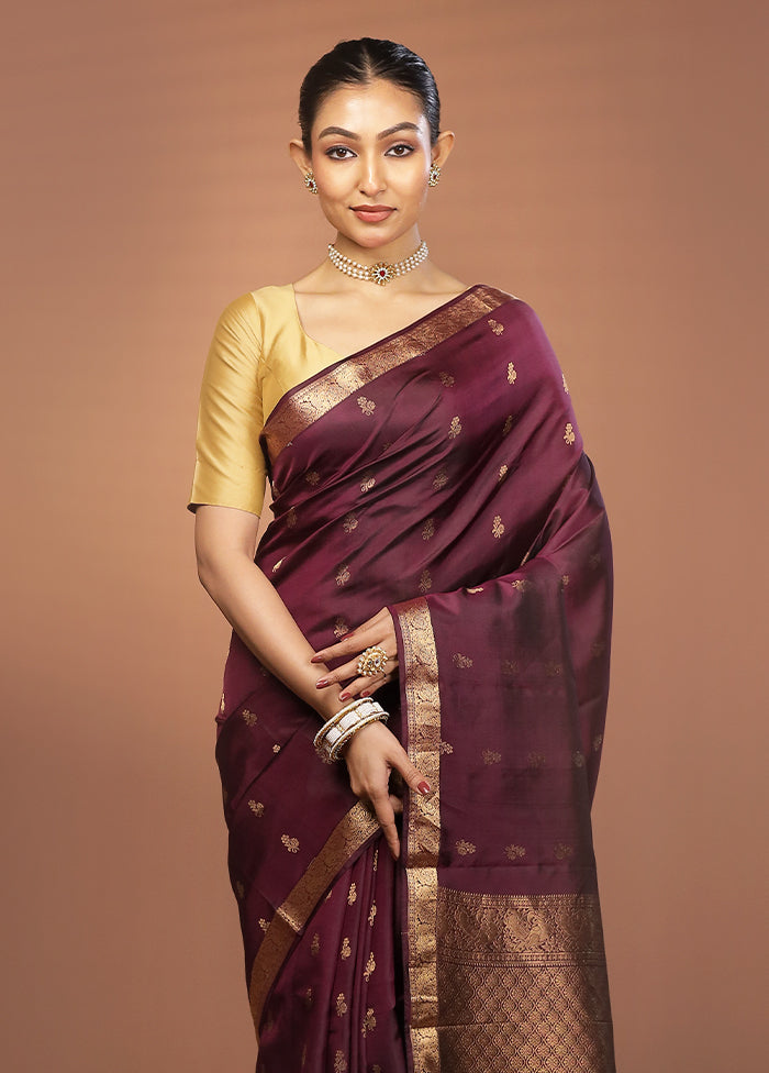 Purple Handloom Kanjivaram Pure Silk Saree With Blouse Piece