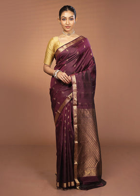 Purple Handloom Kanjivaram Pure Silk Saree With Blouse Piece