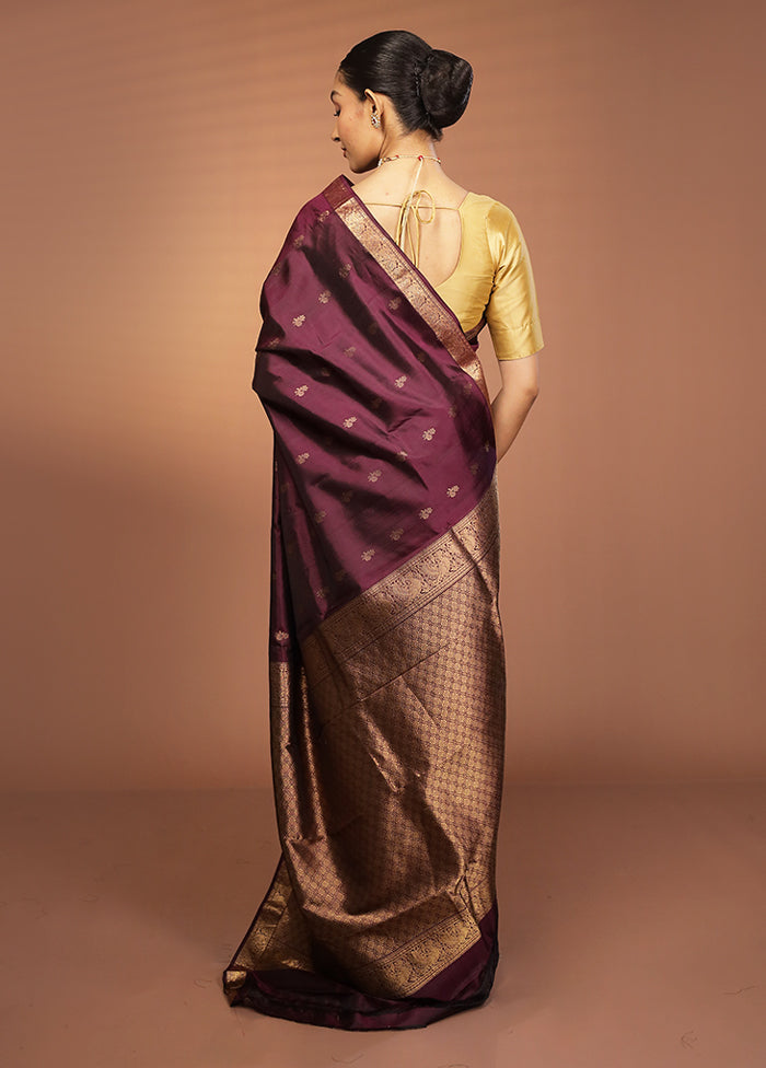 Purple Handloom Kanjivaram Pure Silk Saree With Blouse Piece