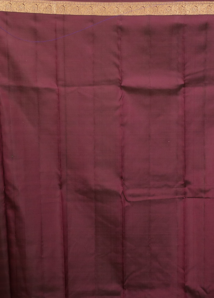 Purple Handloom Kanjivaram Pure Silk Saree With Blouse Piece