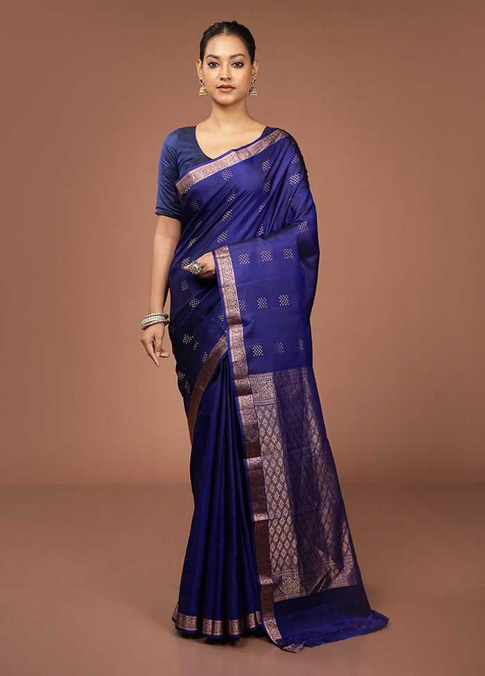 Blue Handloom Kanjivaram Pure Silk Saree With Blouse Piece