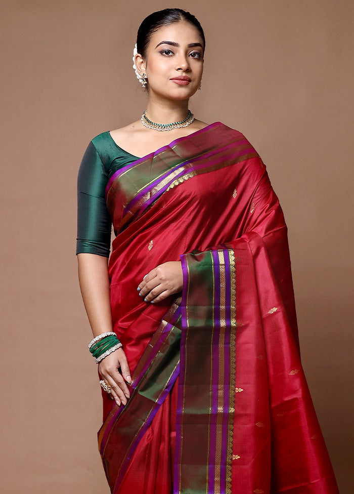 Red Handloom Kanjivaram Pure Silk Saree With Blouse Piece