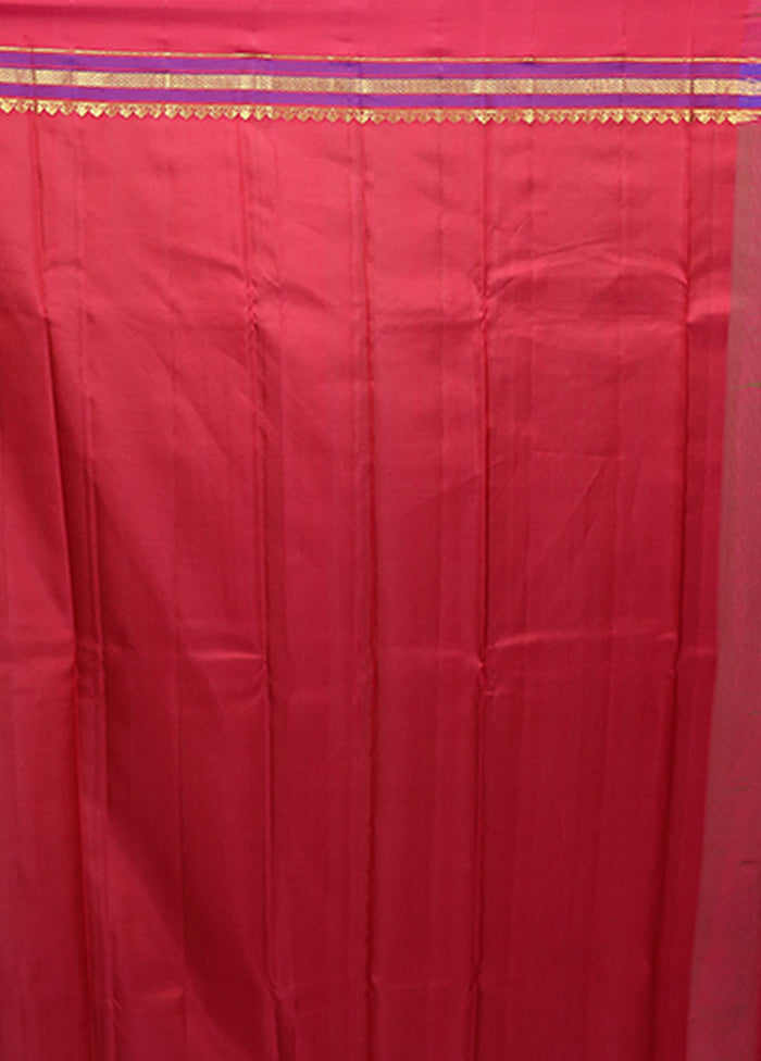 Purple Handloom Kanjivaram Pure Silk Saree With Blouse Piece