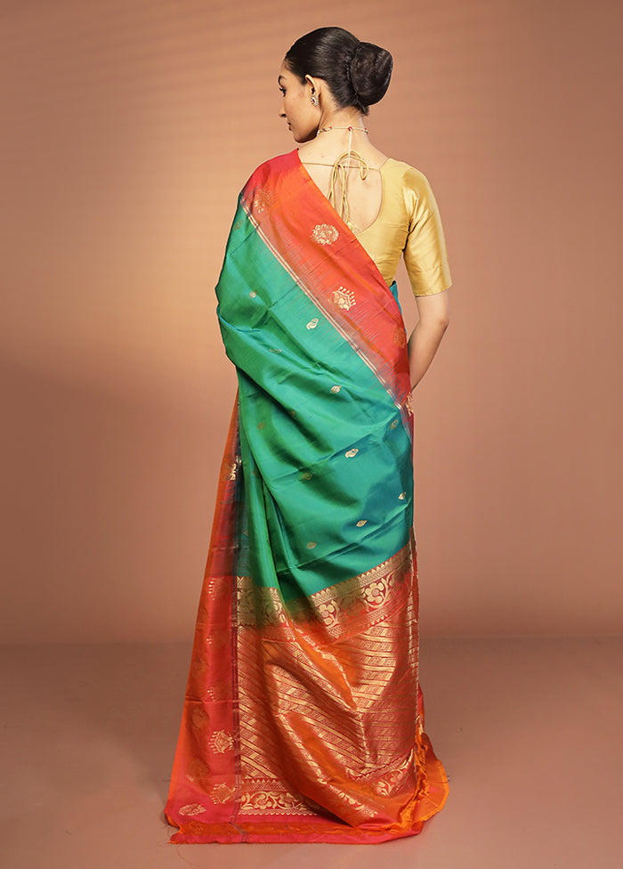 Green Handloom Kanjivaram Pure Silk Saree With Blouse Piece