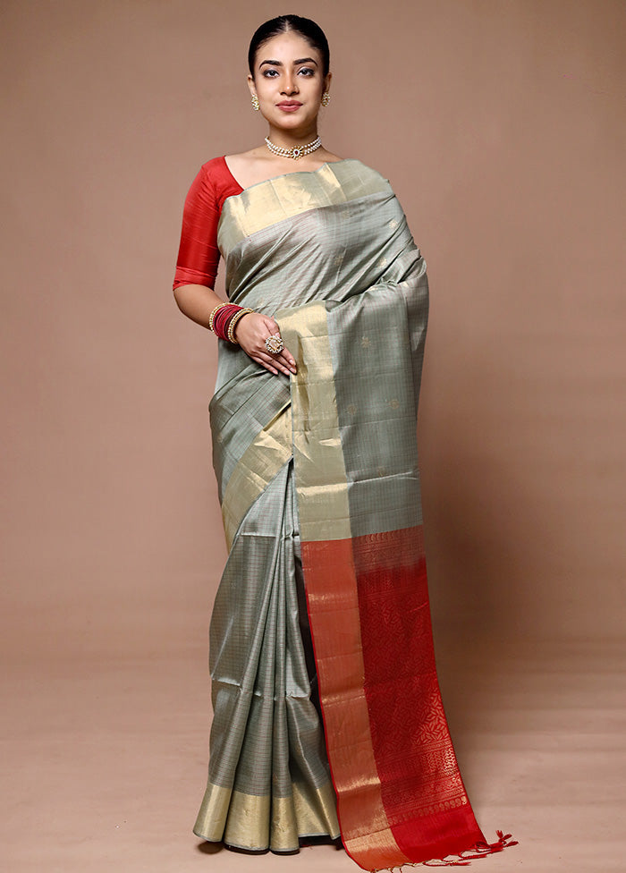 Green Handloom Kanchipuram Pure Silk Saree With Blouse Piece