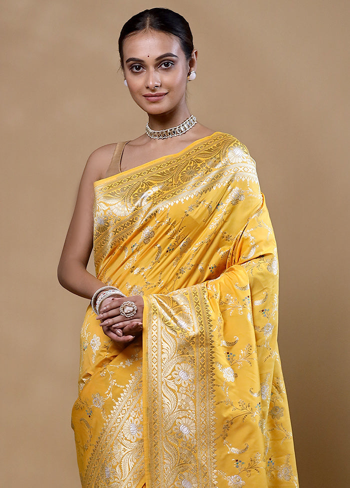 Yellow Katan Silk Saree With Blouse Piece