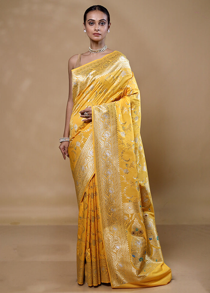 Yellow Katan Silk Saree With Blouse Piece