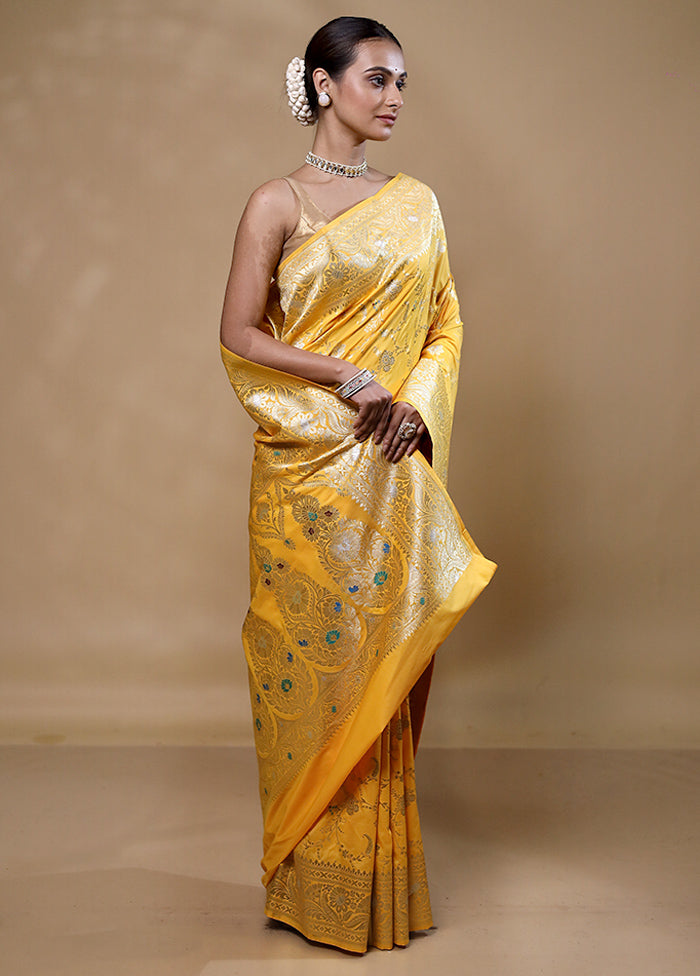 Yellow Katan Silk Saree With Blouse Piece