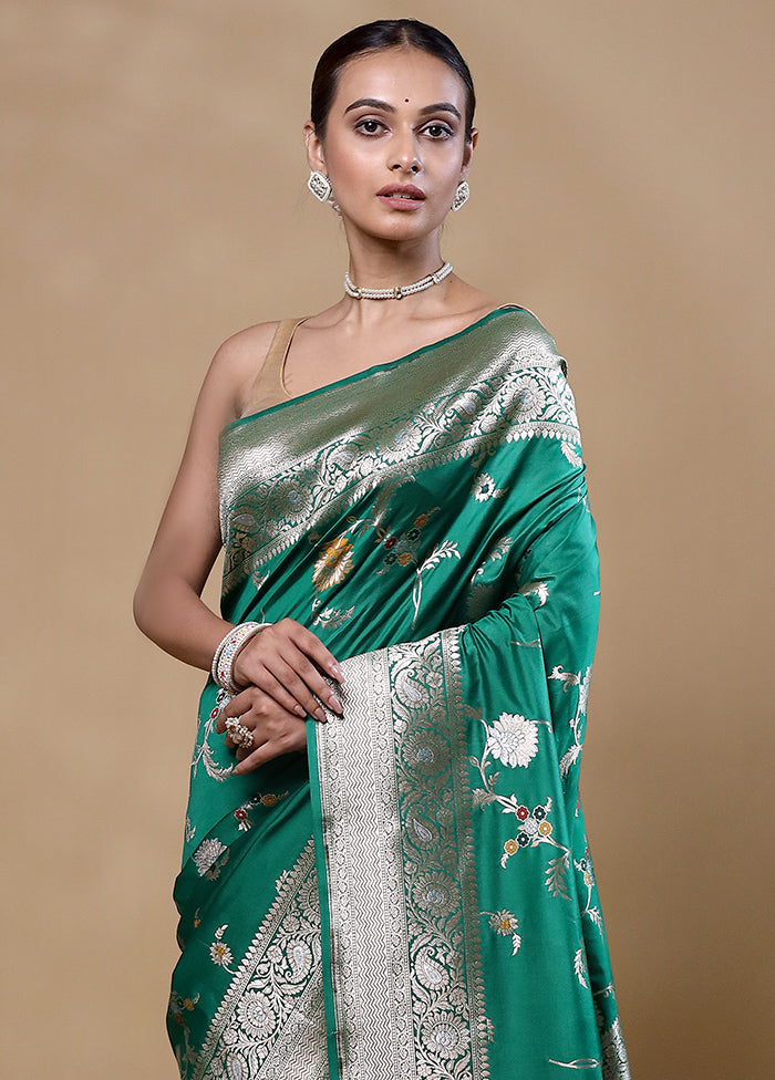 Green Katan Silk Saree With Blouse Piece