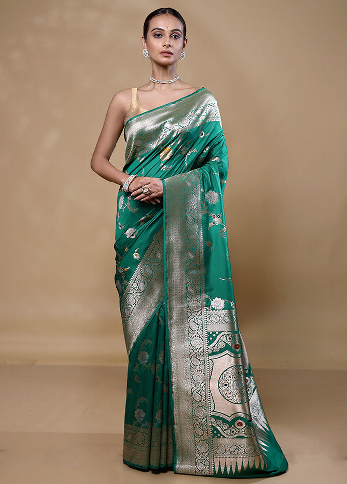 Green Katan Silk Saree With Blouse Piece