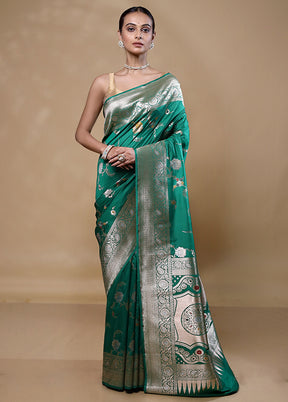 Green Katan Silk Saree With Blouse Piece