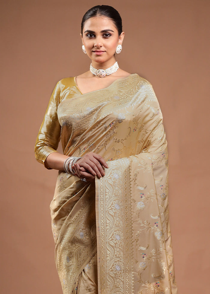 Cream Katan Silk Saree With Blouse Piece