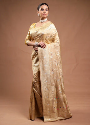 Cream Katan Silk Saree With Blouse Piece