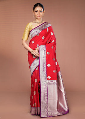 Red Handloom Katan Pure Silk Saree With Blouse Piece