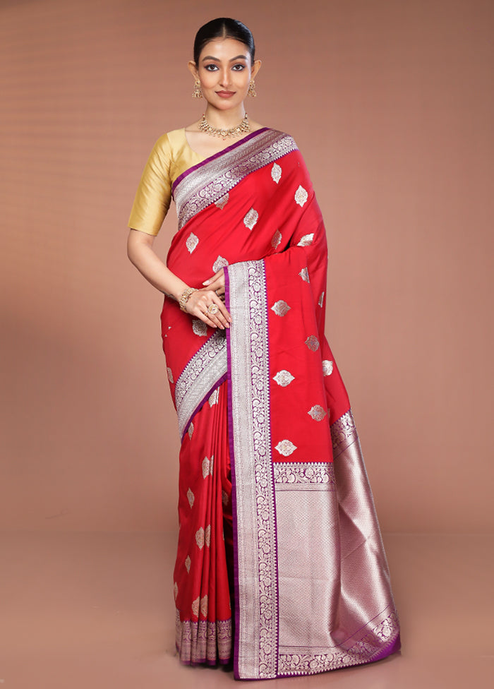 Red Handloom Katan Pure Silk Saree With Blouse Piece