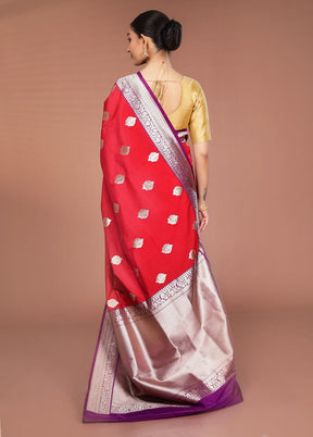 Red Handloom Katan Pure Silk Saree With Blouse Piece