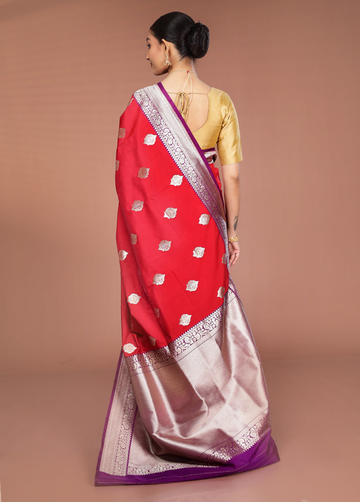 Red Handloom Katan Pure Silk Saree With Blouse Piece