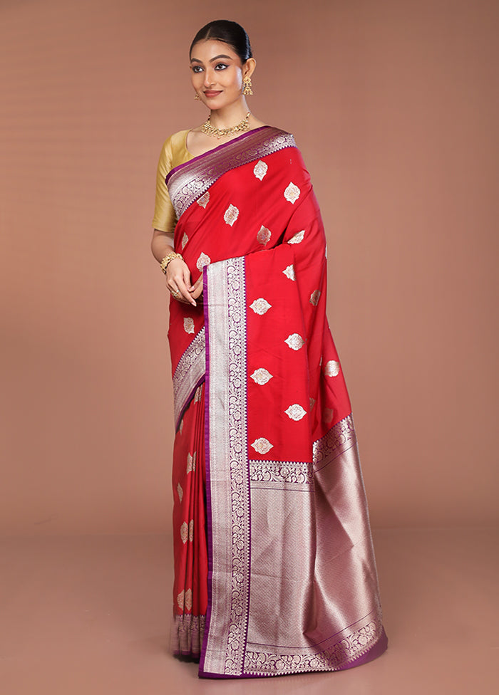 Red Handloom Katan Pure Silk Saree With Blouse Piece