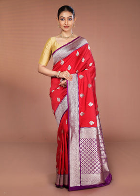 Red Handloom Katan Pure Silk Saree With Blouse Piece
