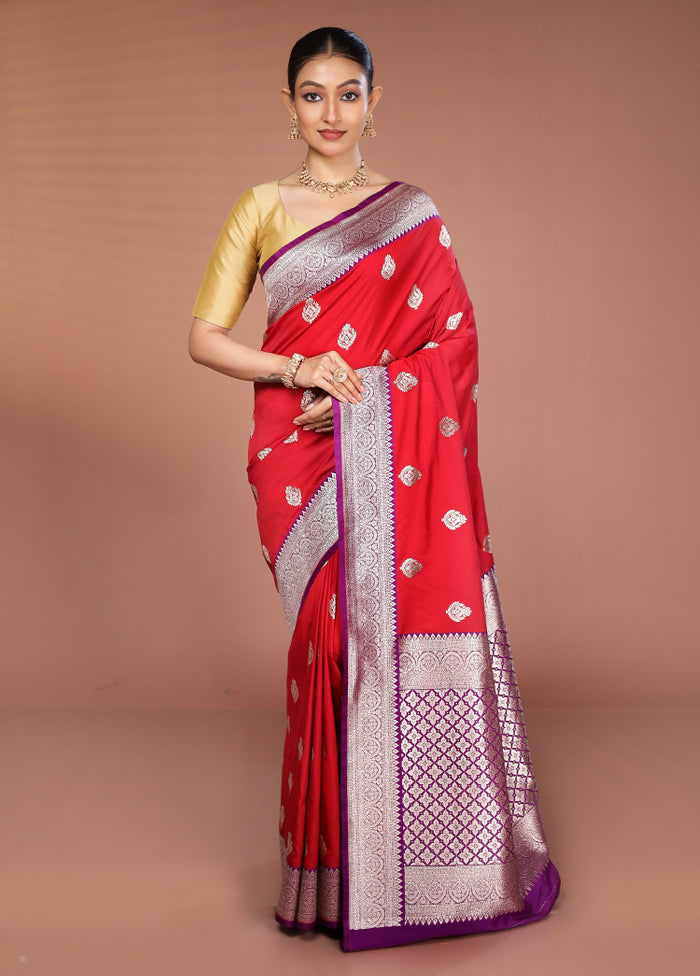 Red Handloom Katan Pure Silk Saree With Blouse Piece