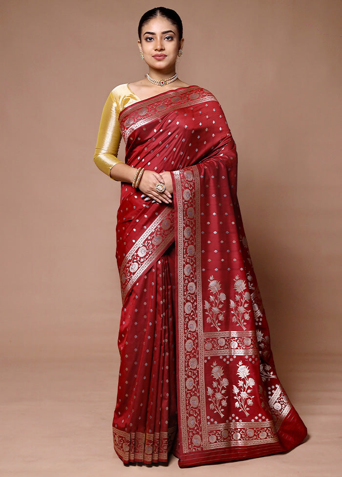 Red Katan Silk Saree With Blouse Piece