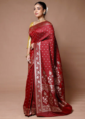 Red Katan Silk Saree With Blouse Piece