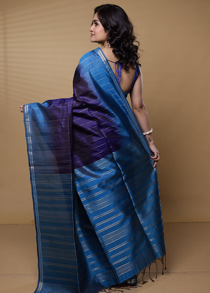 Blue Handloom Kanjivaram Pure Silk Saree With Blouse Piece