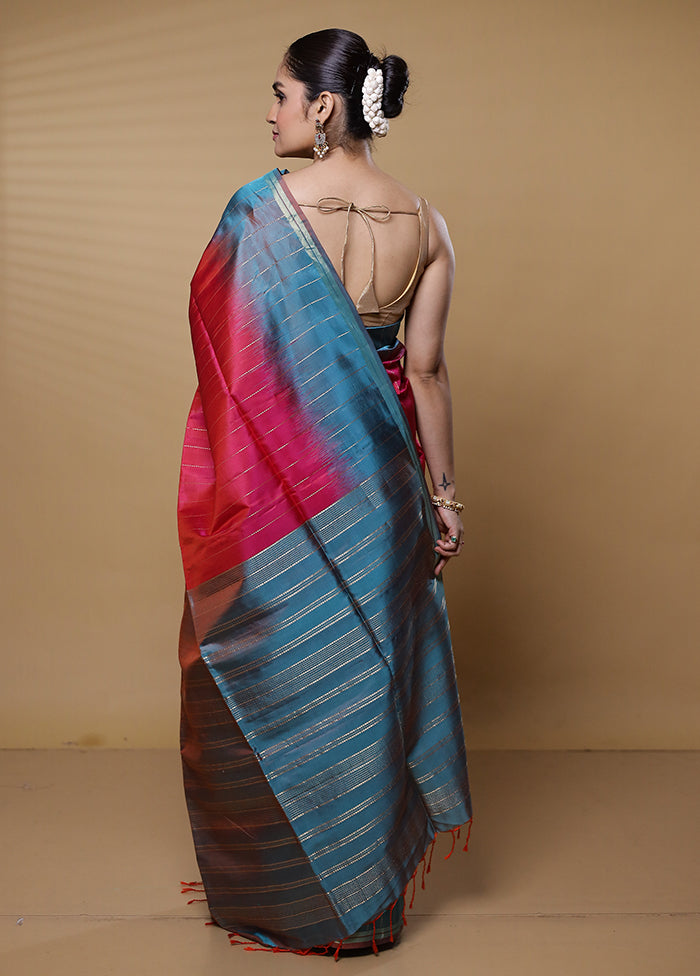 Pink Handloom Kanjivaram Pure Silk Saree With Blouse Piece