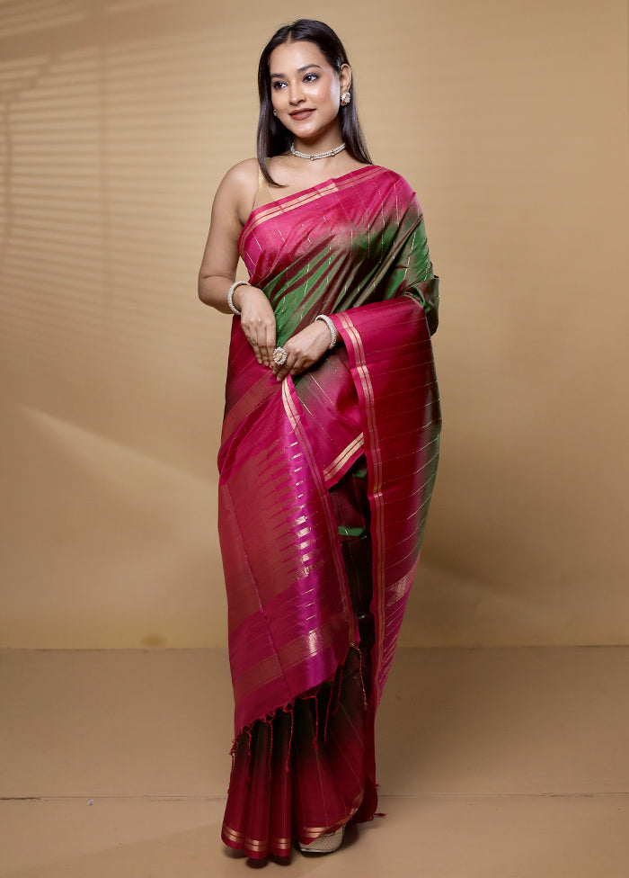 Green Handloom Kanjivaram Pure Silk Saree With Blouse Piece