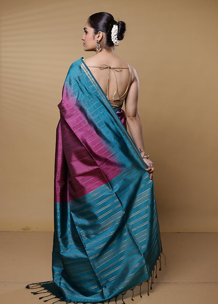 Purple Handloom Kanjivaram Pure Silk Saree With Blouse Piece