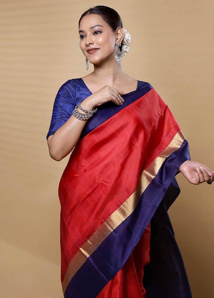 Red Handloom Kanjivaram Pure Silk Saree With Blouse Piece