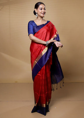 Red Handloom Kanjivaram Pure Silk Saree With Blouse Piece