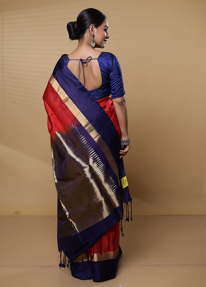 Red Handloom Kanjivaram Pure Silk Saree With Blouse Piece