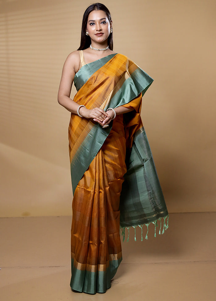 Yellow Handloom Kanjivaram Pure Silk Saree With Blouse Piece