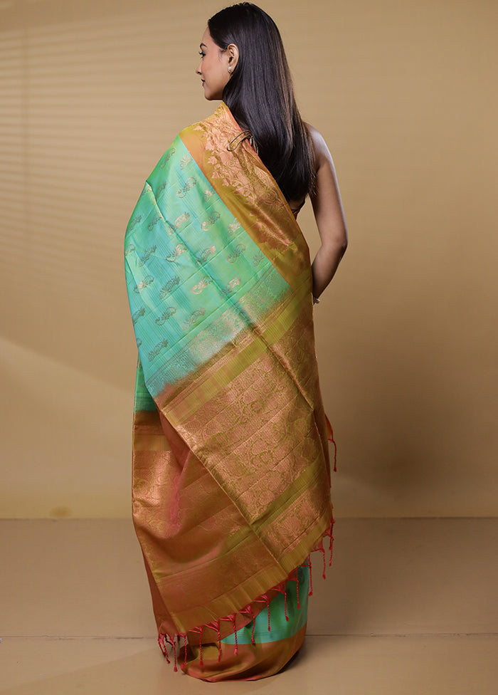 Green Handloom Kanjivaram Pure Silk Saree With Blouse Piece