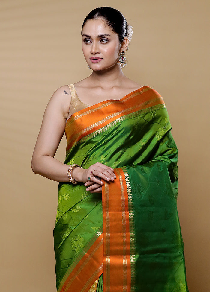 Green Handloom Kanchipuram Pure Silk Saree With Blouse Piece