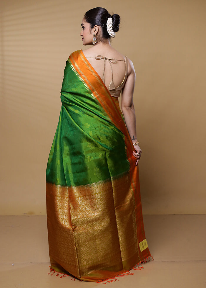 Green Handloom Kanchipuram Pure Silk Saree With Blouse Piece